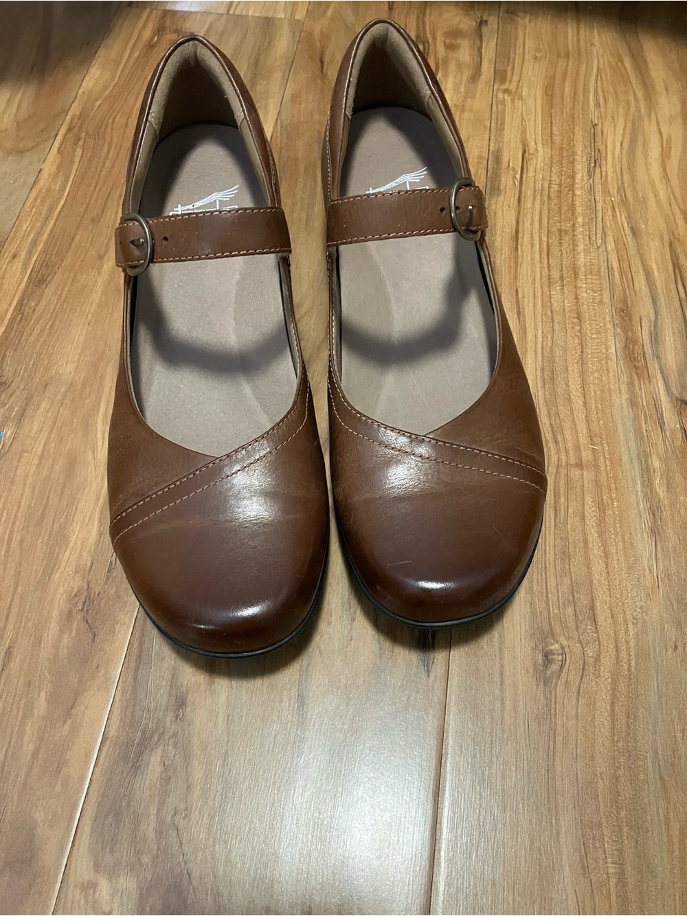 Dansko Brown Leather Mary Jane Flats with Buckle Strap 40